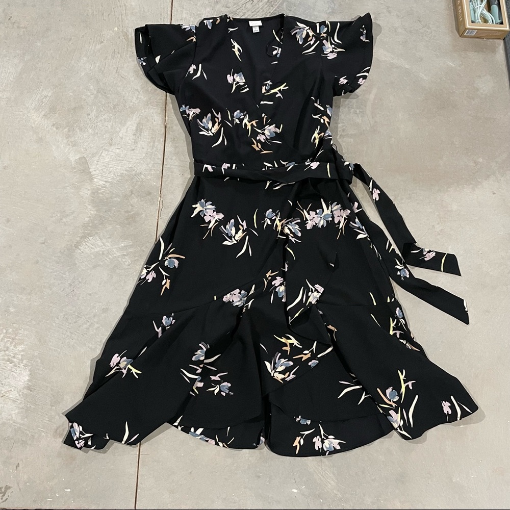 Target Faux Wrap Flutter Sleeve Black Floral Dress